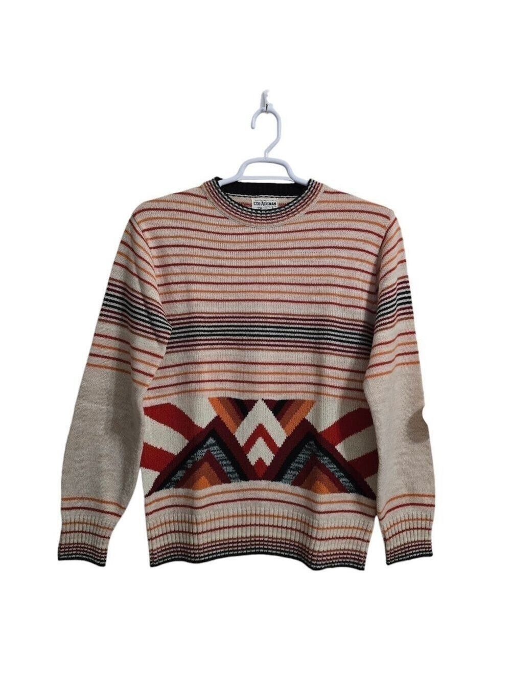 Collageman Vintage 70s Striped Geometric Acrylic Sweater Sz S